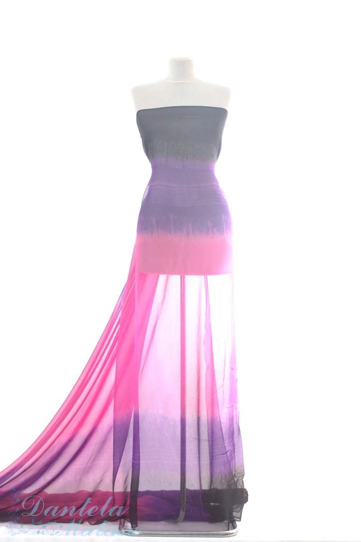 Matase Imprimata Negru-Violet-Roz